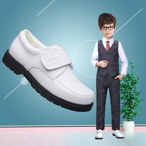 男童皮鞋真皮白色学生演出鞋中大童英伦风儿童白皮鞋配西装表演鞋