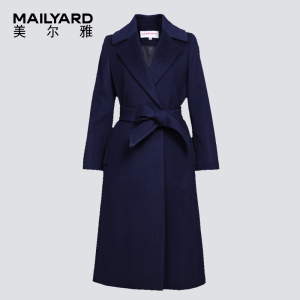 美尔雅女装时尚经典款大衣 长袖绵羊毛通勤系带呢子外套137-2