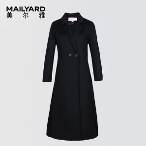 美尔雅女装中长过膝款大衣 通勤西装领绵羊毛双面呢百搭外套036-1