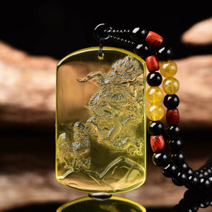 龙鸡六合吉祥物和合吊坠生肖属鸡属龙六合五行黄水晶开旺运挂饰品