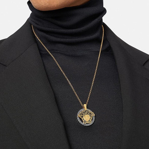 versace范思哲 男女同款金银色美杜莎头像回纹项链吊坠10008691-a