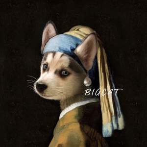 「bigcat」动物手绘头像复古油画名画宠物拟人肖像定制手绘装饰画