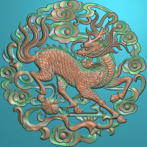 镂空圆形祥云八宝麒麟瑞兽挂屏精雕图石雕麒麟浮雕图墓碑灰度jdp