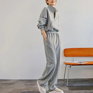 灰色立领休闲运动套装女2023秋季新品时尚洋气网红炸街卫衣两件套