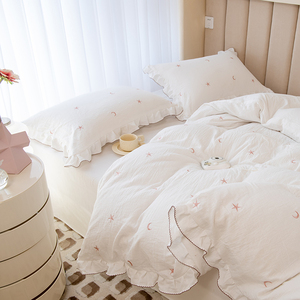 【富山草莓】A类母婴级韩国双层纱布四件套星星月亮100全棉床品