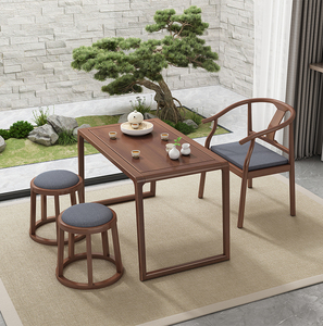 新中式阳台茶桌实木家用小户型茶台老榆木简约喝茶桌椅组合干泡台