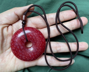 天然玉石鸡血玉大号平安扣挂件岫玉红色吊坠车挂腰挂 包坠diy配件