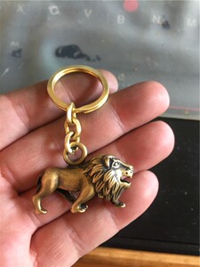 纯铜狮子钥匙扣黄铜狮子挂坠汽车摩托车钥匙扣创意礼品包坠挂坠