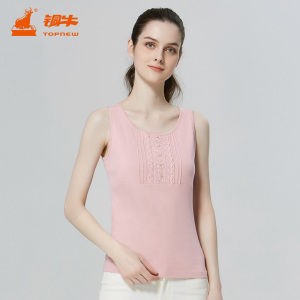 铜牛21春夏新款精梳罗纹纯棉花边女背心圆领打底背心女5052-8389