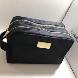 香奈儿专柜赠品大号双拉链化妆包洗漱包贝壳手拿包黑色毛绒旅行包