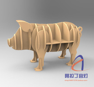 猪猪动物书架3d立体拼图艺术品摆件雕刻激光切割创意书架cad图纸