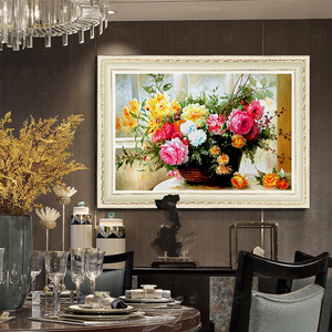 富贵牡丹花卉挂画餐桌餐厅装饰画墙壁画欧式饭厅单幅厨房美式油画