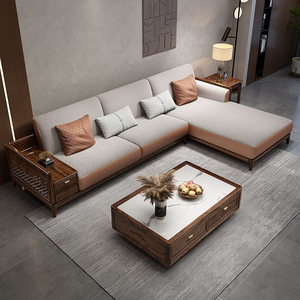 乌金木新中式实木沙发组合带贵妃转角现代轻奢小户型客厅奢华家具