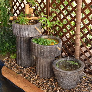 假山流水摆件中式庭院景观石头槽养鱼缸户外花园装饰水池阳台造景