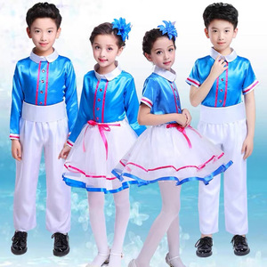 六一合唱演出服男女童蓝色礼服少儿合唱团小学生诗歌朗诵表演服装