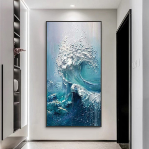 新品原创手绘抽象油画海浪浪花厚肌理现代客厅装饰画餐厅玄关挂画