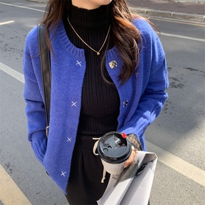 新款开衫女宝蓝色