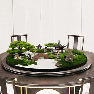 仿真中式大餐桌中间转盘摆件盆景装饰室内餐厅会所饭店台面花艺