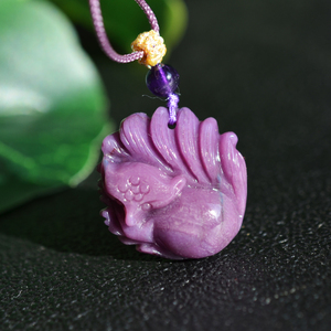 天然水晶玉化紫色舒俱来吊坠3.22克苏纪石雕刻灵气九尾狐优雅女款