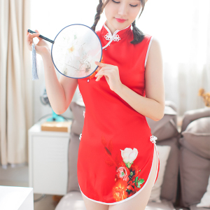 红色肚兜式睡衣旗袍女性感火辣修身短裙情趣本命年新娘薄诱惑古典