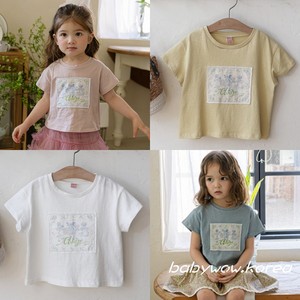 现货韩国童装代购24夏FLO女小童棉软甜美可爱字母印花贴布短袖T恤