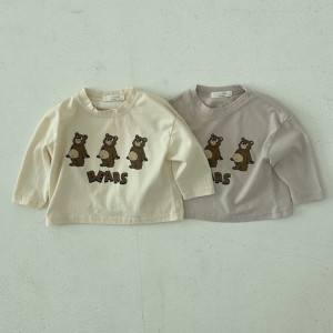 韩国进口童装代购22春lindo男女小童绵柔舒适可爱三只熊圆领t恤衫