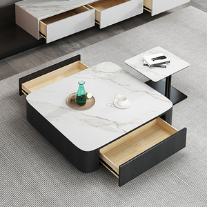 轻奢岩板正方形桌子小户型客厅家用1.2米茶几电视柜组合现代简约
