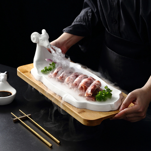 创意牛羊干冰盘特色意境酒店陶瓷餐具网红私房菜盘子刺身专用摆盘