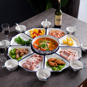 网红拼盘餐具圆桌年夜饭聚会扇形摆菜组合套盘子中式碗碟套装新款