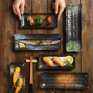 寿司盘长方形平盘日式陶瓷餐具家用大号翘角盘创意西餐菜盘商用盘
