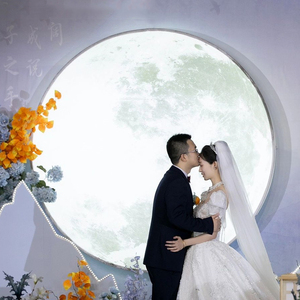 婚庆圆月月亮灯箱发光月球婚礼软膜道具布置现场舞台装饰背景摆件