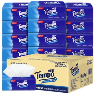 Tempo/得宝软抽经典无香面巾抽纸餐巾纸巾家用实惠箱装90抽18包