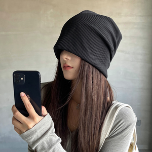 日系针织堆堆帽女夏季潮百搭ins显脸小包头毛线帽子女士宽松冷帽