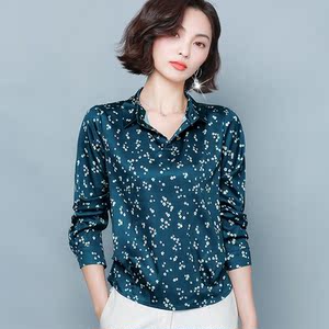 真丝上衣女长袖t恤桑蚕丝杭州丝绸春秋女装妈妈收腰高档洋气小衫