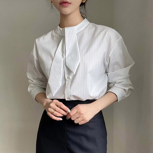 有领带衬衫女轻奢高端气质设计感小众上班条纹正式场合面试女装夏