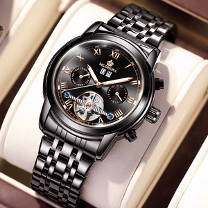 欧绮娜品牌男士全自动机械手表夜光透底钢带手表腕表男特价促销款