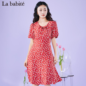 拉贝缇拉夏贝尔旗下2021年夏新款法式显瘦圆领碎花气质连衣裙