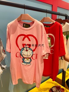 代购gucci古驰t恤女叮当猫哆啦a梦联名古奇印花圆领宽松短袖男tee