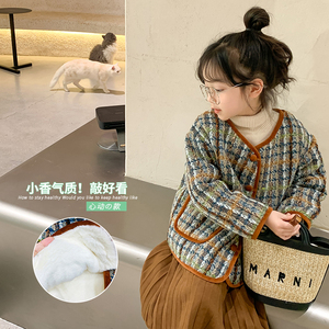 女童韩版洋气加厚外套2023冬装新款宝宝加绒时尚儿童保暖小香棉衣