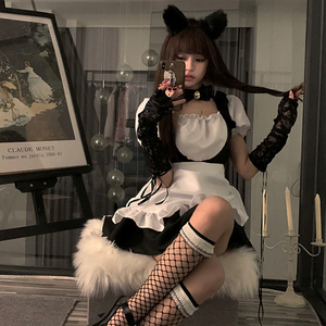 大码cosplay性感小野猫女仆装短裙秋冬大码日常洛丽塔公主连衣裙