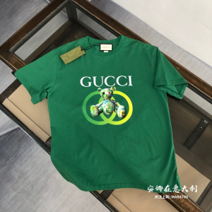 gucci/古驰 春夏新款简约百搭男女短袖印花双g字母玩具熊图案t恤