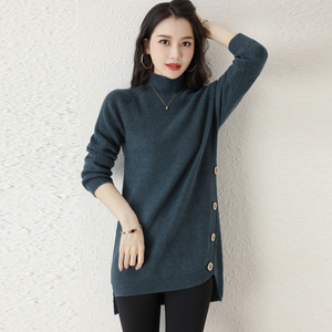 正品哥弟新款秋冬中长款羊绒衫女半高领毛衣纯色内搭羊毛衫打底衫