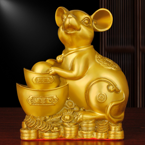 鼠摆件纯铜如意福鼠仿真老鼠钱袋生肖子鼠吉祥物店铺住宅客厅装饰
