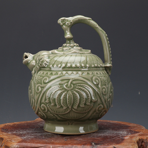 景荣瓷庄淘宝宋耀州窑刻花青瓷壶仿古瓷器玩董中式书房摆件家居出土