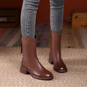 真皮全牛皮靴子中筒靴春秋2022年新款春夏潮流女士骑士皮靴马丁靴