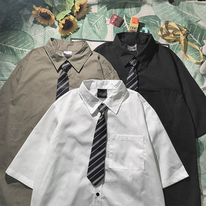 白色短袖衬衫男夏季jk学院风dk毕业黑色配领带半袖白衬衣制服衫