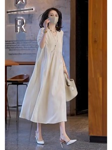 欧洲站2024新款轻奢女装高级感名媛气质长裙宽松显瘦白色连衣裙夏