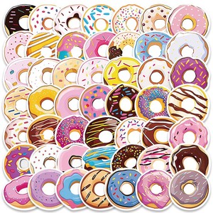 50张彩色卡通甜甜圈可爱涂鸦贴纸装饰行李箱手机水杯防水创意贴画