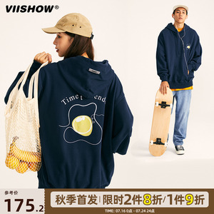 viishow卫衣男秋季新款cityboy日系煎蛋印花连帽潮牌情侣宽松外套