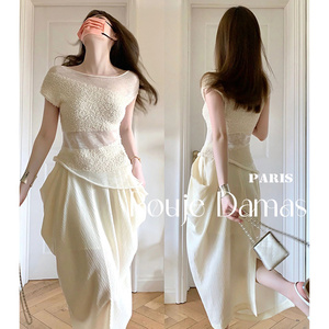 法式rouje damas气质拼接不对称针织衫女秋季高腰半身裙两件套